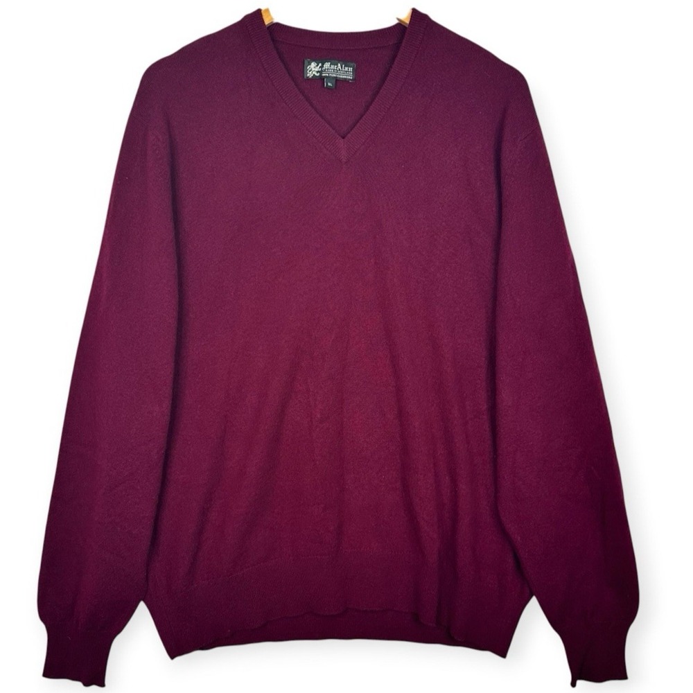Marc Alan 100% Cashmere Sweater Burgundy V Neck Made in Scotland XL Mens